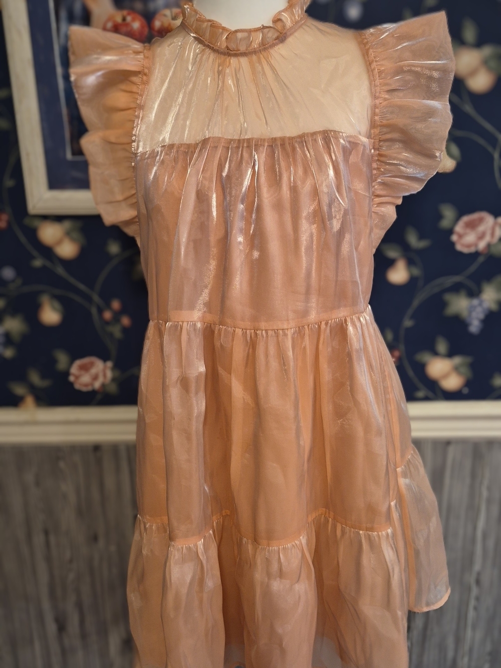 entro Peach Ruffle Sheer Yoke Dress